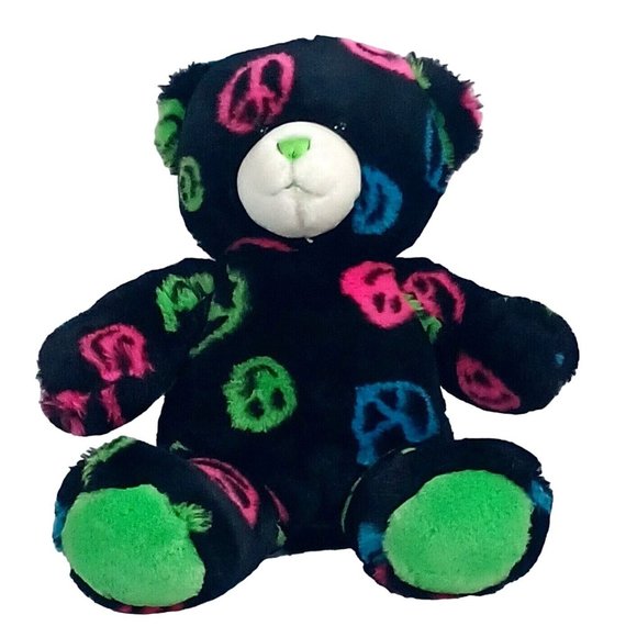 70s Neon Build A Bear Black Peace Sign Happy Smiley  Face  18" Plush Pin… - Picture 3 of 4